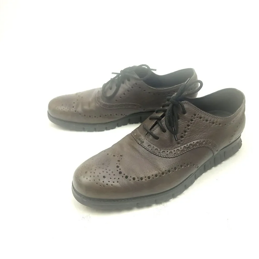 Cole Haan Zerogrand Shoes Mens 10.5 M Brown Gray Leather Wingtip Oxford